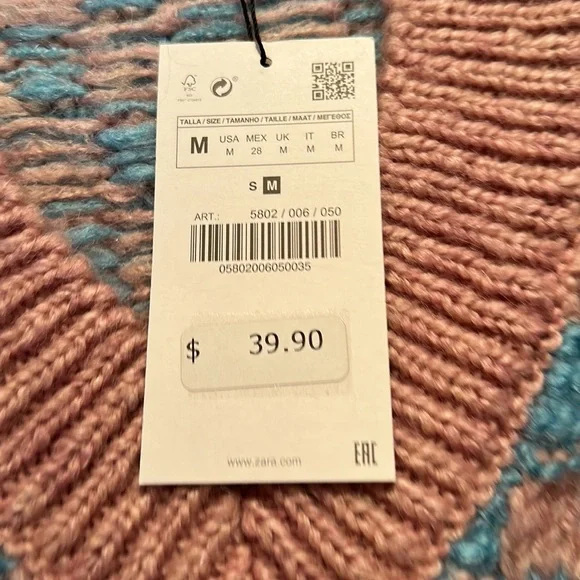 NWT Zara pink and blue checkered V neck sweater vest - Picture 3 of 3